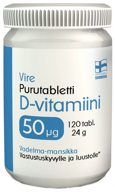 Vire D3-vitamiini 50 µg Purutabletti Mansikka-Vadelma - Kevytkauppa.fi
